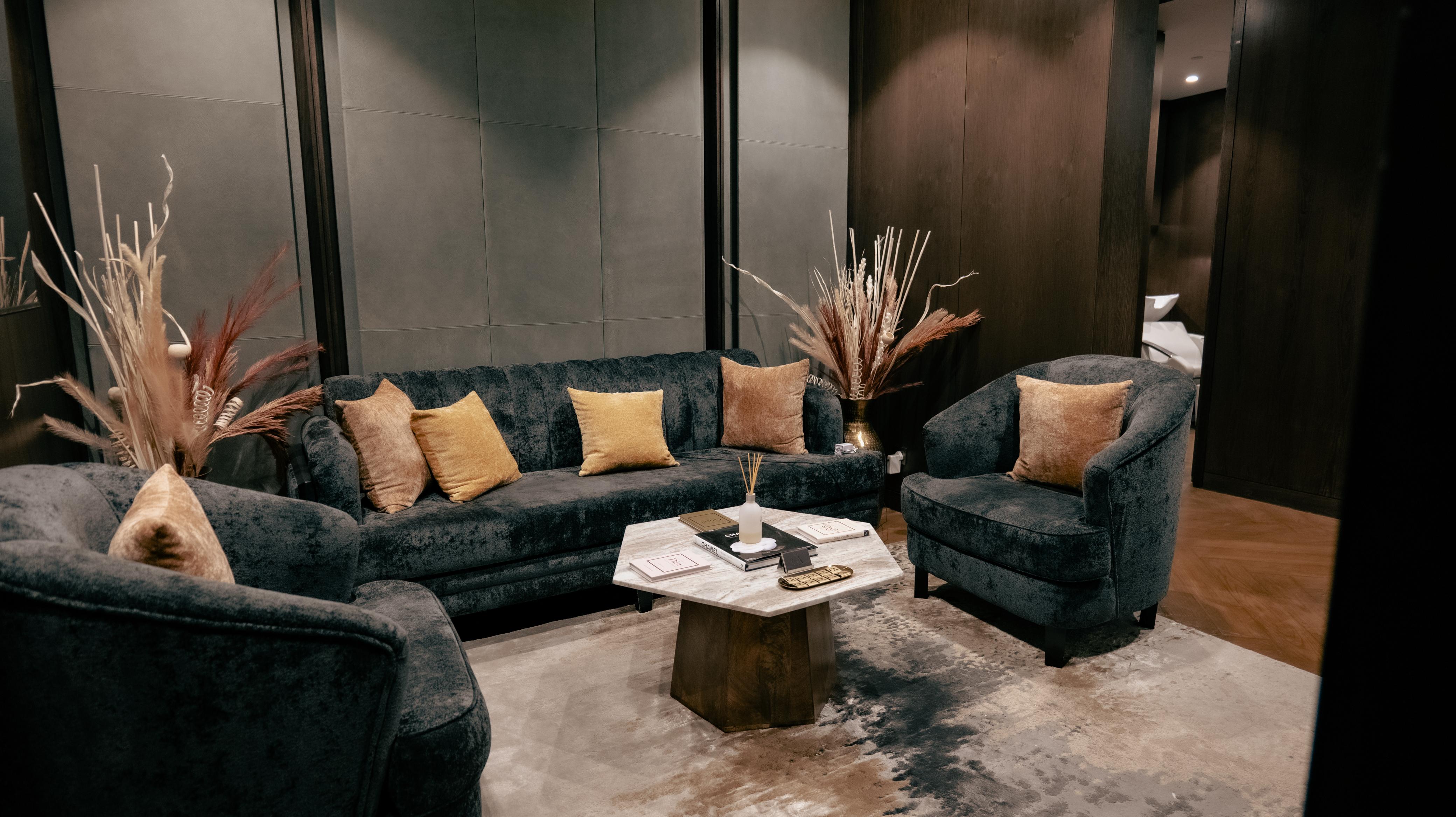 Professional hair washing area with premium amenities and Middle Eastern décor